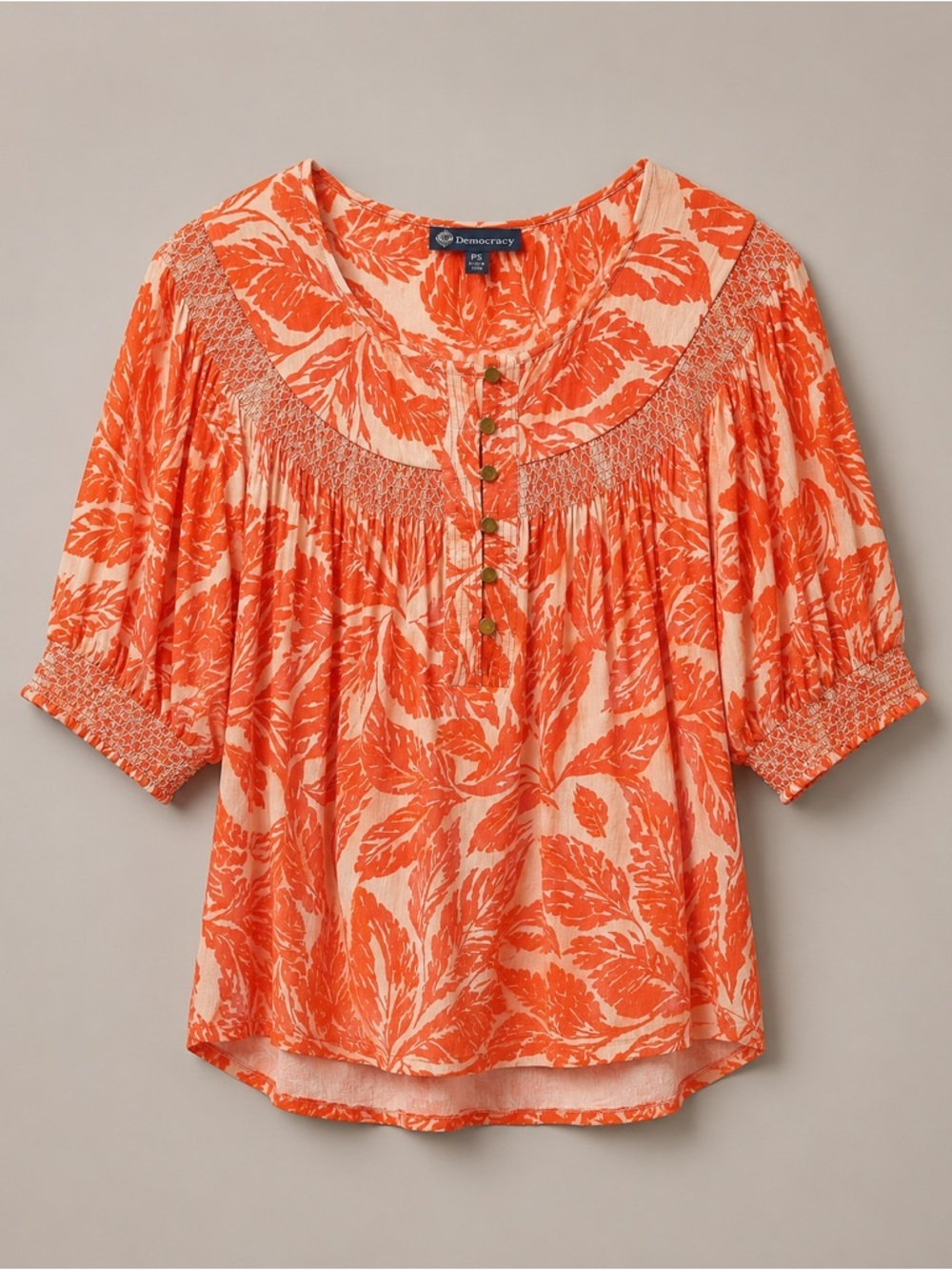 Democracy Orange and Cream Floral Peasant Blouse (290)